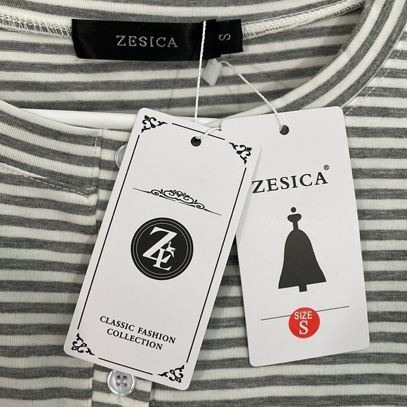 Zesica T-Shirt Dress with Pockets NWT Soft Knit, Henley Neckline Gray Stripe S - Picture 4 of 10